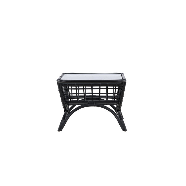 Gartentisch Moana Schwarz – Beistelltisch 95×61 cm Rattan und Klarglas