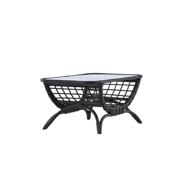 Gartentisch Moana Schwarz – Beistelltisch 95×61 cm Rattan und Klarglas