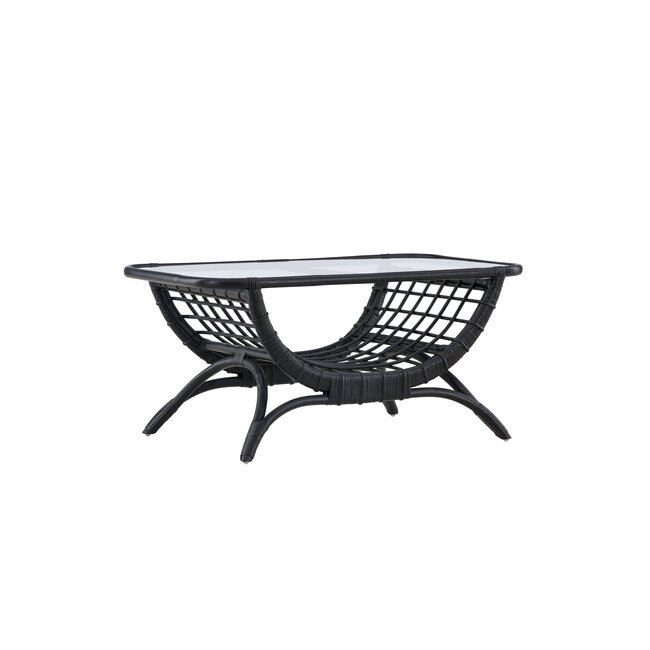 Gartentisch Moana Schwarz – Beistelltisch 95×61 cm Rattan und Klarglas