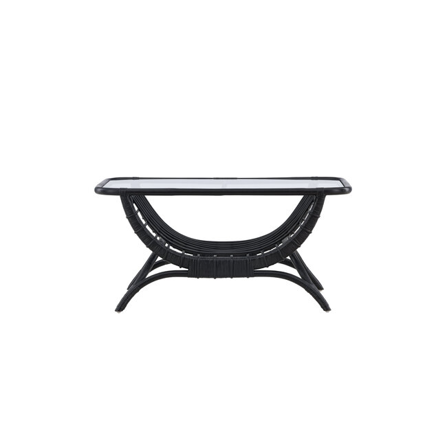 Gartentisch Moana Schwarz – Beistelltisch 95×61 cm Rattan und Klarglas