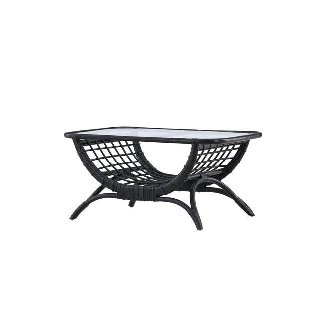 Gartentisch Moana Schwarz – Beistelltisch 95×61 cm Rattan und Klarglas