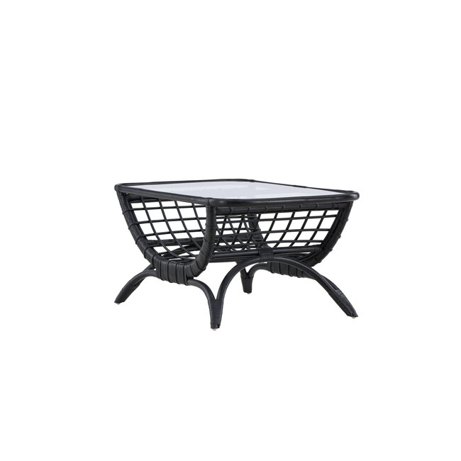 Gartentisch Moana Schwarz – Beistelltisch 95×61 cm Rattan und Klarglas