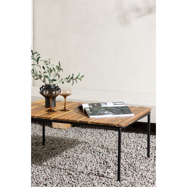 Couchtisch Penh Natur/Schwarz – Outdoor Sofatisch 100×65×40 cm Akazienholz und Stahl