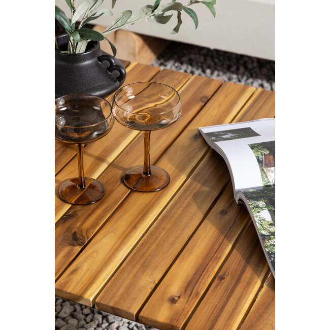 Couchtisch Penh Natur/Schwarz – Outdoor Sofatisch 100×65×40 cm Akazienholz und Stahl