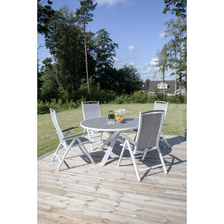 Venture Home Gartentisch Parma Weiß/Grau – Runder Esstisch Ø140 cm aus Aluminium & Aintwood, 150 kg