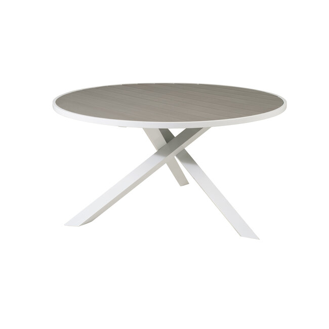 Gartentisch Parma Weiß/Grau – Runder Esstisch Ø140 cm aus Aluminium und Aintwood, 150 kg