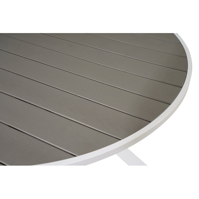 Gartentisch Parma Weiß/Grau – Runder Esstisch Ø140 cm aus Aluminium und Aintwood, 150 kg