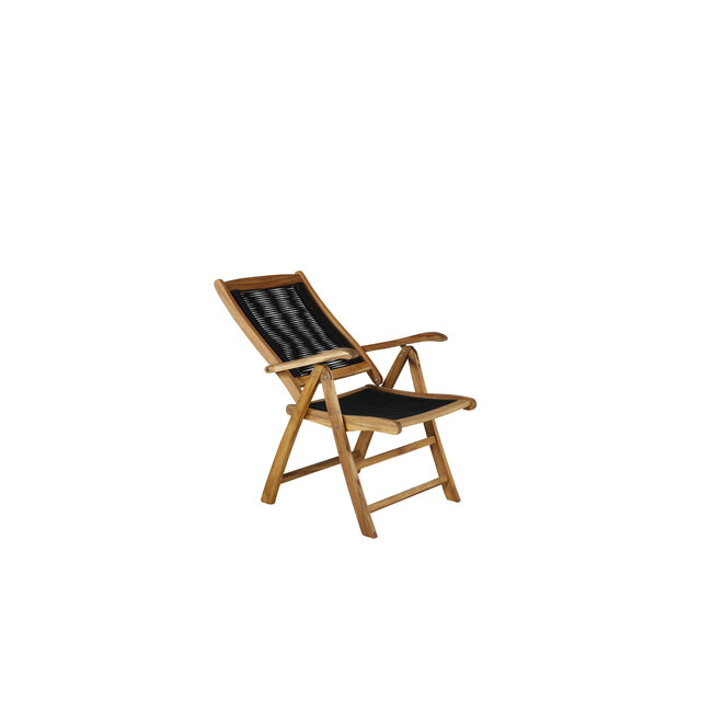 Gartenstuhl Peter Natur/Schwarz 2er-Set – 5-Pos. Relax-Stuhl aus Akazienholz & Seilgeflecht