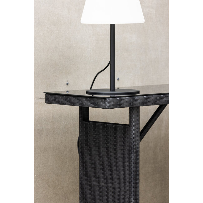 Gartentisch Padova Schwarz – Eleganter Beistelltisch 120×40 cm aus schwarzem Rattan mit Glasplatte