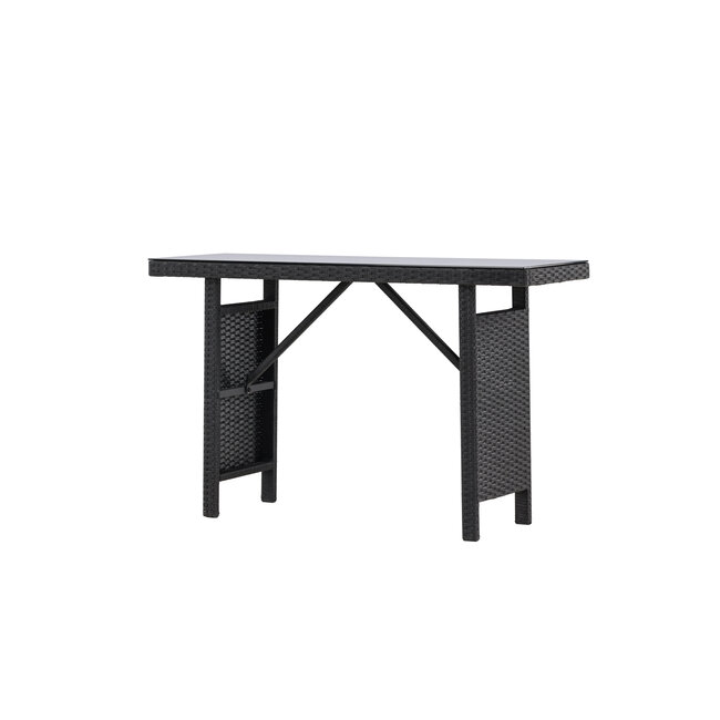 Gartentisch Padova Schwarz – Eleganter Beistelltisch 120×40 cm aus schwarzem Rattan mit Glasplatte
