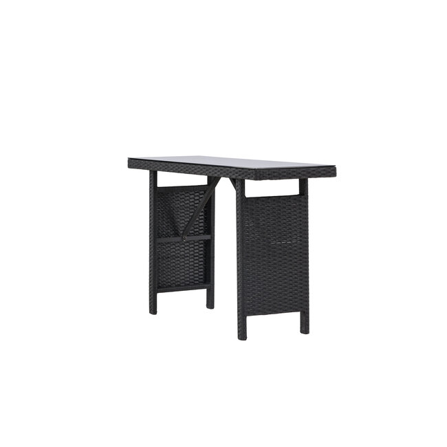 Gartentisch Padova Schwarz – Eleganter Beistelltisch 120×40 cm aus schwarzem Rattan mit Glasplatte