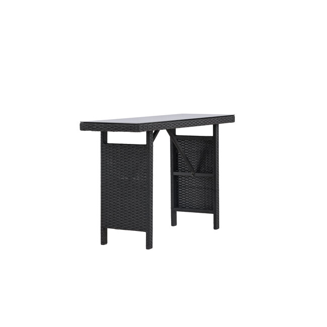 Gartentisch Padova Schwarz – Eleganter Beistelltisch 120×40 cm aus schwarzem Rattan mit Glasplatte