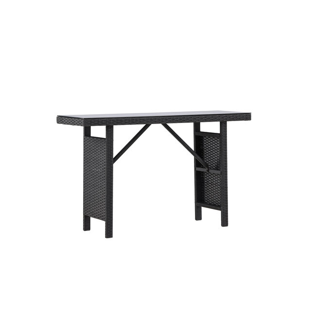 Gartentisch Padova Schwarz – Eleganter Beistelltisch 120×40 cm aus schwarzem Rattan mit Glasplatte