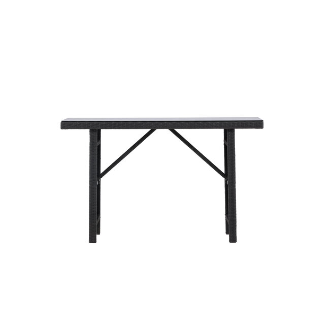 Gartentisch Padova Schwarz – Eleganter Beistelltisch 120×40 cm aus schwarzem Rattan mit Glasplatte