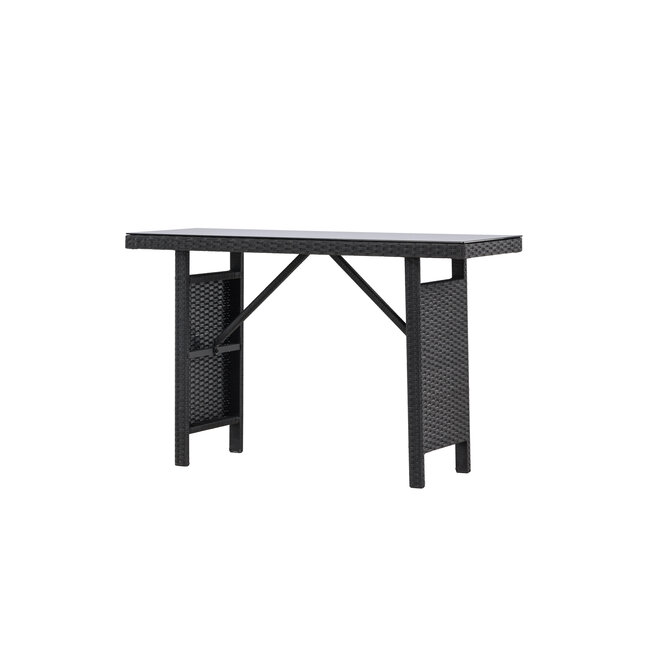 Gartentisch Padova Schwarz – Eleganter Beistelltisch 120×40 cm aus schwarzem Rattan mit Glasplatte