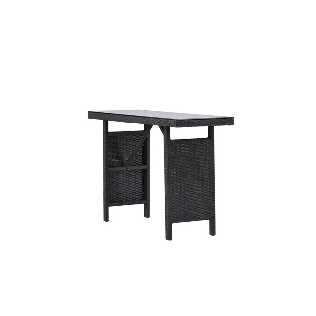 Gartentisch Padova Schwarz – Eleganter Beistelltisch 120×40 cm aus schwarzem Rattan mit Glasplatte