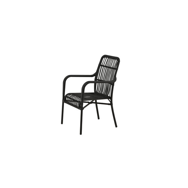 Gartensessel Rizal Schwarz – Leichter Lounge-Sessel 57×64×90 cm aus Aluminium und Kunstrotting