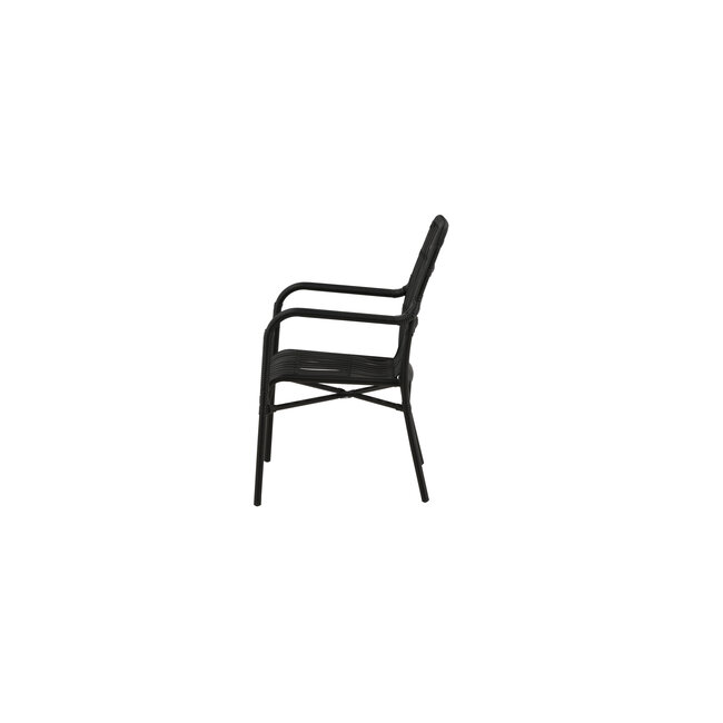 Gartensessel Rizal Schwarz – Leichter Lounge-Sessel 57×64×90 cm aus Aluminium und Kunstrotting