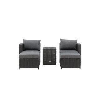 Venture Home Lounge-Set Quad Schwarz – 5-tlg. Garten-Sitzgruppe aus Kunstrotting mit Sessel, Hocker & Tisch