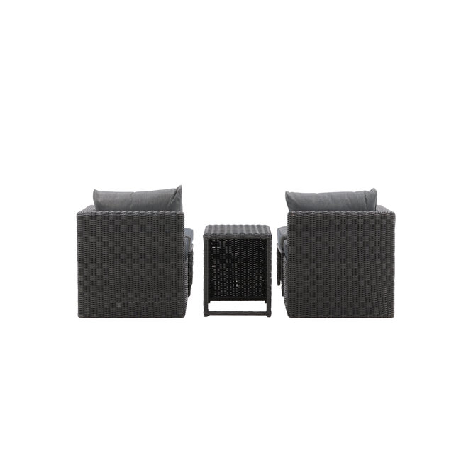 Lounge-Set Quad Schwarz – 5-tlg. Garten-Sitzgruppe aus Kunstrotting mit Sessel, Hocker und Tisch