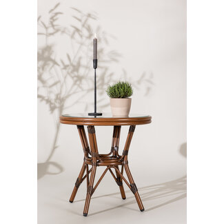 Venture Home Gartentisch Sagres Braun – Runder Café-Tisch ø60 cm aus Aluminium mit Glasplatte