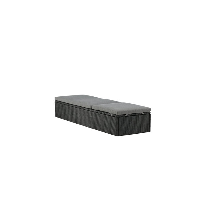 Gartenliege Quad Schwarz – Sonnenliege 198 cm aus Kunstrotting mit verstellbarer Rückenlehne und Auflage