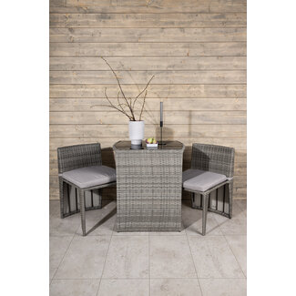 Venture Home Café-Set Savanna Grau – 3-tlg. Balkon-Bistroset mit 2 Stühlen & Glastisch aus Kunstrotting