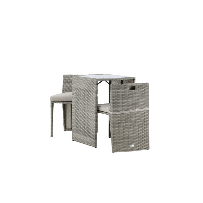 Café-Set Savanna Grau – 3-tlg. Balkon-Bistroset mit 2 Stühlen und Glastisch aus Kunstrotting