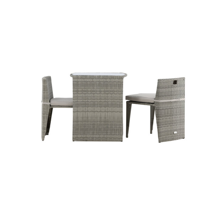 Café-Set Savanna Grau – 3-tlg. Balkon-Bistroset mit 2 Stühlen und Glastisch aus Kunstrotting