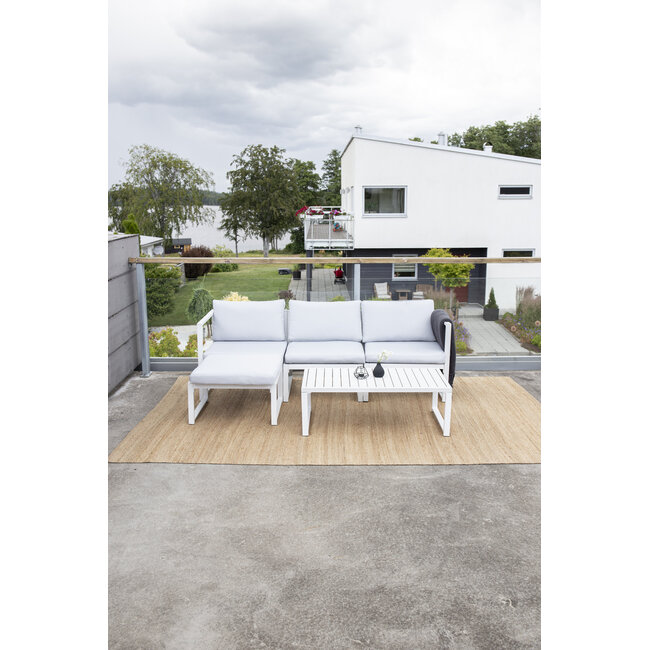 Lounge-Set Salvador Weiß – Modulares 5-tlg. Sofa-Set mit Ottomane und Couchtisch, inkl. graue Kissen