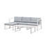 Lounge-Set Salvador Weiß – Modulares 5-tlg. Sofa-Set mit Ottomane und Couchtisch, inkl. graue Kissen