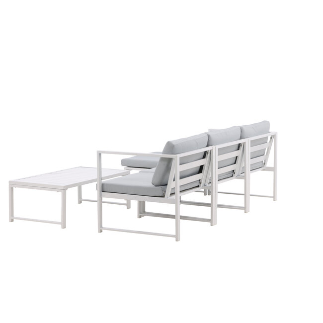 Lounge-Set Salvador Weiß – Modulares 5-tlg. Sofa-Set mit Ottomane und Couchtisch, inkl. graue Kissen