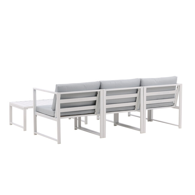 Lounge-Set Salvador Weiß – Modulares 5-tlg. Sofa-Set mit Ottomane und Couchtisch, inkl. graue Kissen