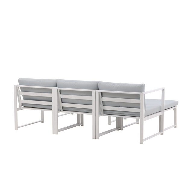 Lounge-Set Salvador Weiß – Modulares 5-tlg. Sofa-Set mit Ottomane und Couchtisch, inkl. graue Kissen