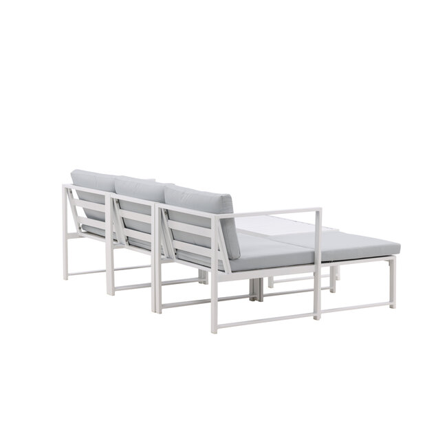 Lounge-Set Salvador Weiß – Modulares 5-tlg. Sofa-Set mit Ottomane und Couchtisch, inkl. graue Kissen