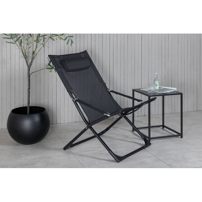 2er Set Gartenliege Seville Schwarz – Komfortabler Liegestuhl aus Stahl, PVC und Polyester, 60 × 84 × 89 cm, wetterfest