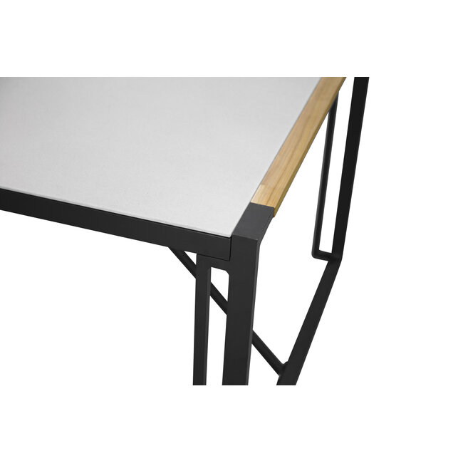 Gartentisch Texas Grau – Großer Outdoor-Esstisch aus Glas, Aluminium und Teakholz, 100 × 200 × 75 cm, für 6–8 Personen