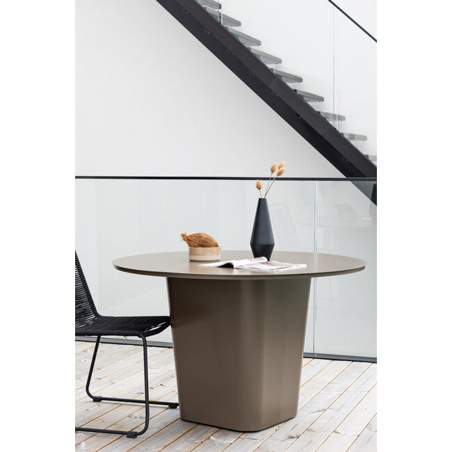 Esstisch Santa Fe Braun – Runder Outdoor-Esstisch aus Aluminium, Ø 120 cm, wetterfest, für Terrasse und Garten