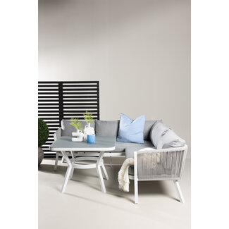 Venture Home Lounge-Set Virya Grau – Aluminium Lounge mit Glasplatte-Couchtisch