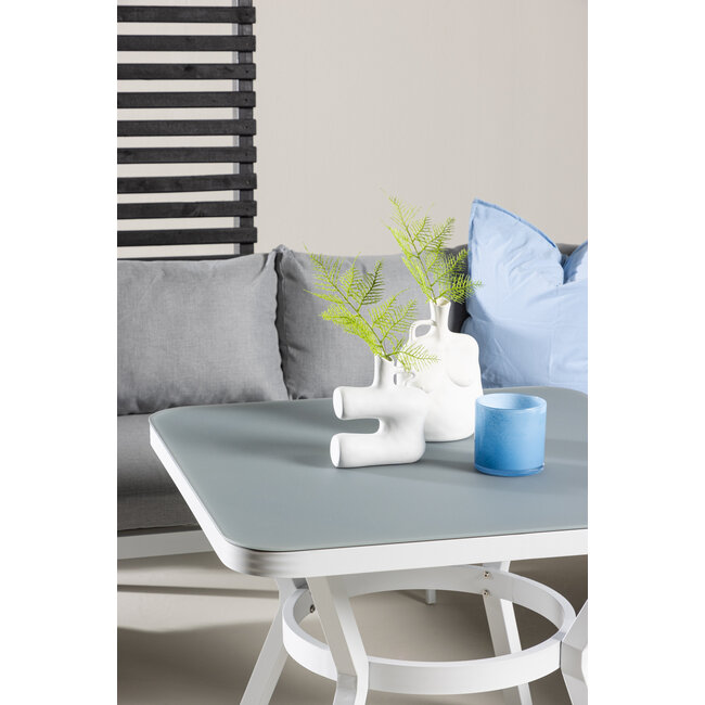 Lounge-Set Virya Grau – Elegantes Outdoor-Lounge-Set aus Aluminium mit Glas-Couchtisch, Sofatiefe 65 cm, Sitzhöhe 71,5 cm
