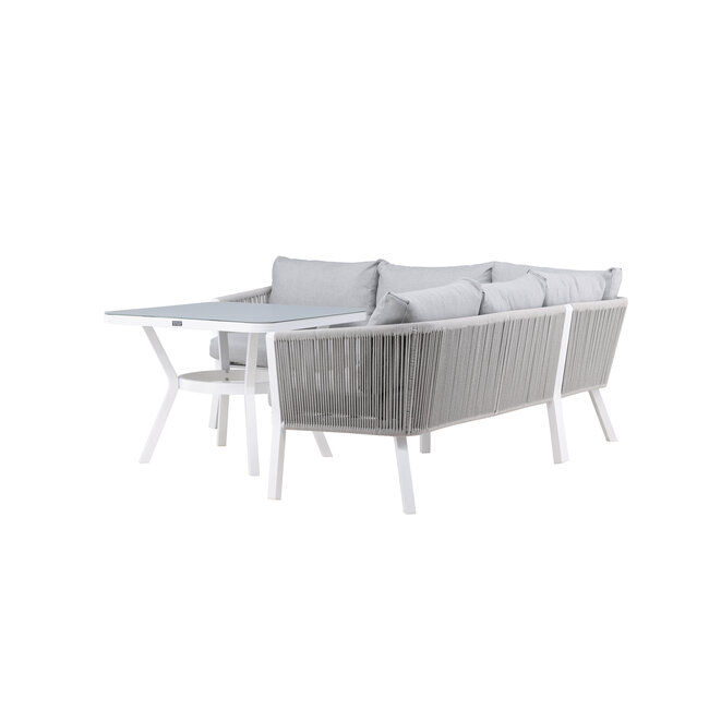 Lounge-Set Virya Grau – Elegantes Outdoor-Lounge-Set aus Aluminium mit Glas-Couchtisch, Sofatiefe 65 cm, Sitzhöhe 71,5 cm