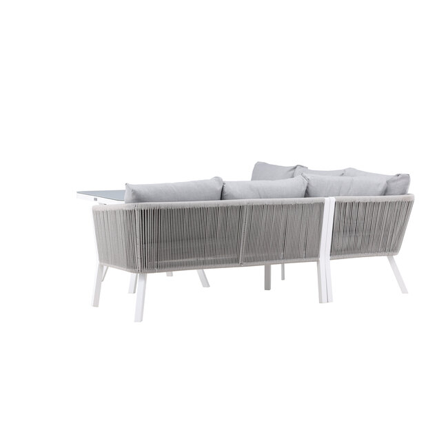 Lounge-Set Virya Grau – Elegantes Outdoor-Lounge-Set aus Aluminium mit Glas-Couchtisch, Sofatiefe 65 cm, Sitzhöhe 71,5 cm