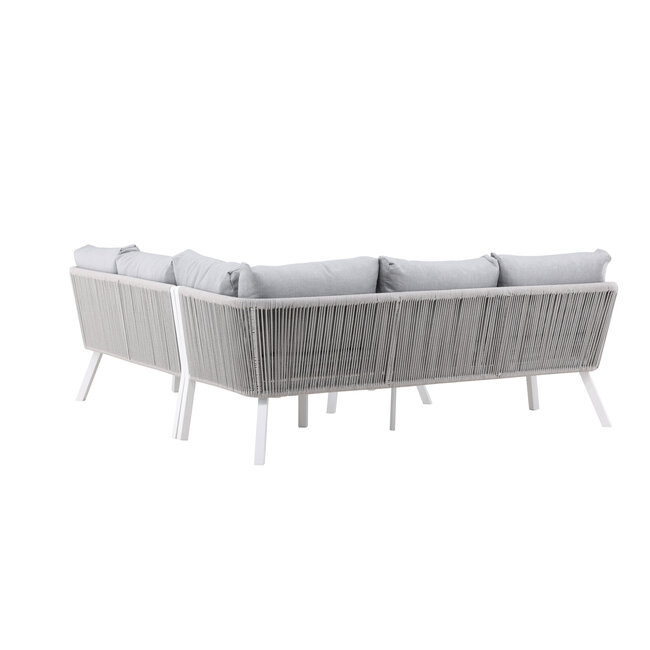 Lounge-Set Virya Grau – Elegantes Outdoor-Lounge-Set aus Aluminium mit Glas-Couchtisch, Sofatiefe 65 cm, Sitzhöhe 71,5 cm