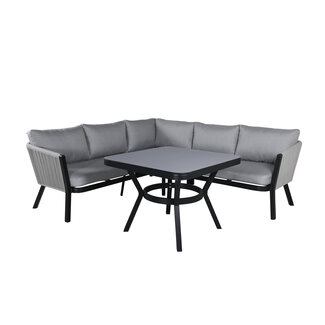 Venture Home Lounge-Set Virya Grau – Seilgeflecht & Aluminium Outdoor-Loungemöbel mit Glastisch