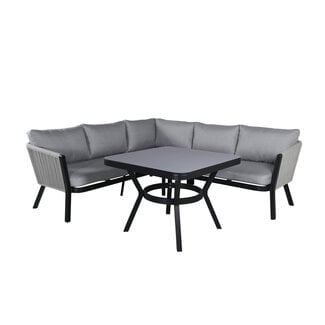 Venture Home Lounge-Set Virya Grau – Seilgeflecht und Aluminium Outdoor-Loungemöbel mit Glastisch