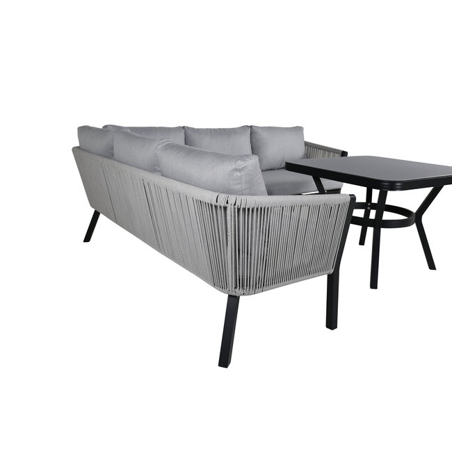 Lounge-Set Virya Grau – Modernes Garten-Lounge-Set aus Polyester-Seilgeflecht, Aluminium und Glas, 206 × 143 × 65 cm, wetterfest