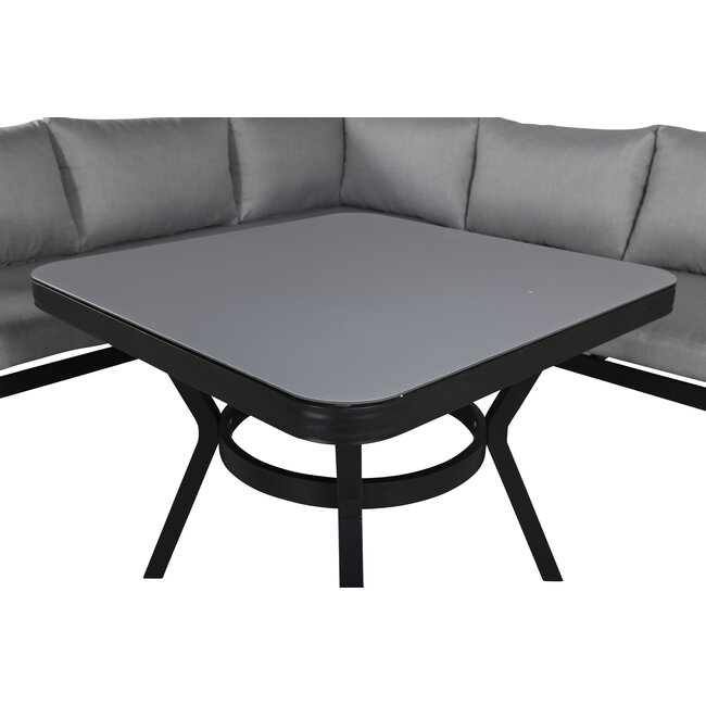 Lounge-Set Virya Grau – Modernes Garten-Lounge-Set aus Polyester-Seilgeflecht, Aluminium und Glas, 206 × 143 × 65 cm, wetterfest