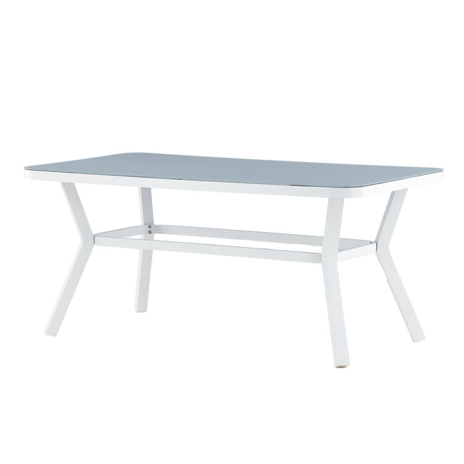 Gartentisch Virya Grau – Eleganter Outdoor-Tisch aus Mattglas und Aluminium, 90 × 160 × 74 cm, wetterfest