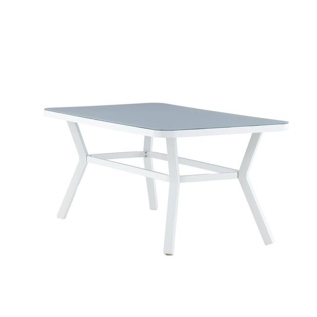 Gartentisch Virya Grau – Eleganter Outdoor-Tisch aus Mattglas und Aluminium, 90 × 160 × 74 cm, wetterfest