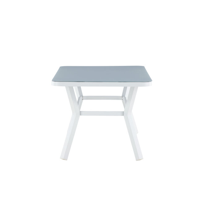 Gartentisch Virya Grau – Eleganter Outdoor-Tisch aus Mattglas und Aluminium, 90 × 160 × 74 cm, wetterfest